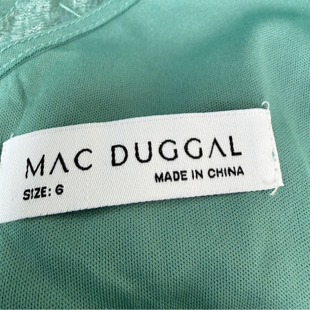 Mac Duggal Teal Beaded Lace Midi Dress Size 6 V-Neck Formal Wedding Guest - Picture 11 of 14